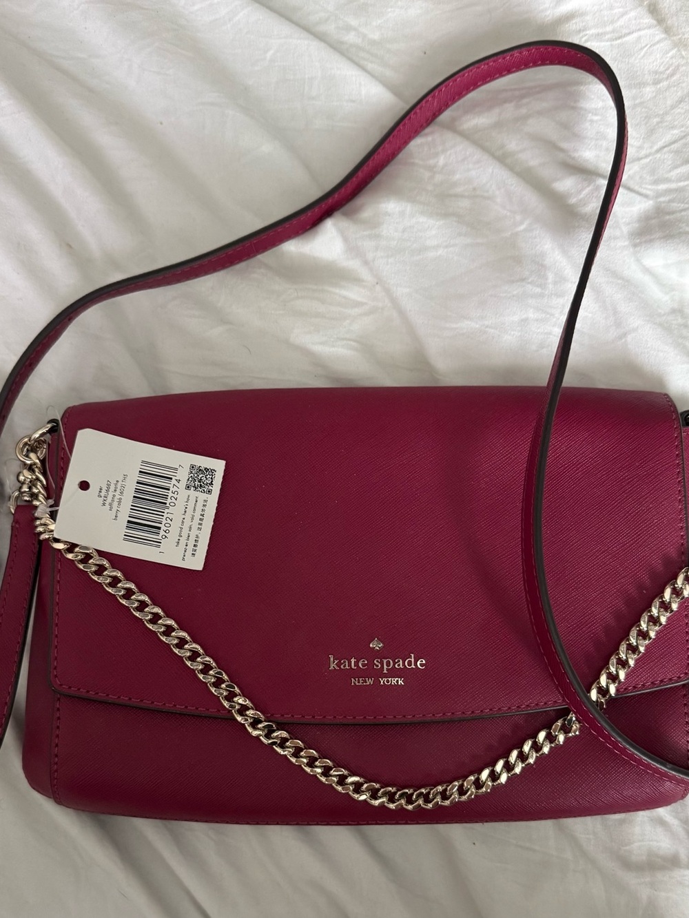 kate spade magenta crossbody with gold chain